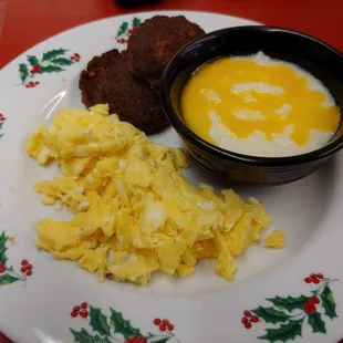 Eggs, sausage, grits