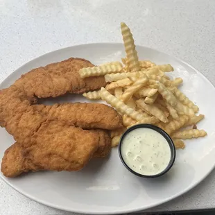 Kids chicken tenders and fries