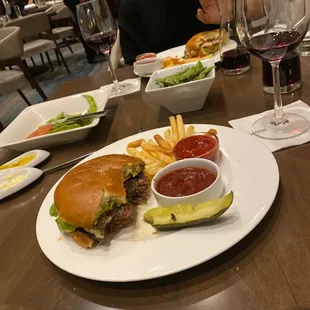 Angus Beef Burger Grilled Chicken Sandwich   edamame Magnolia Grove Merlot 2018