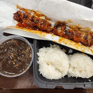 Pork BBQ, Dinuguan, White Rice