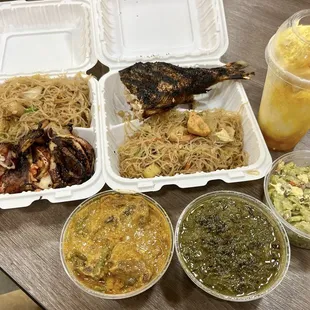 Pancit Bihon, Jumbo Squid, Stuffed Bangus, Kare Kare, Laing, Ginisang Ampalaya, Banana Langka Tropical Halo Halo