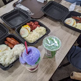Our 3 breakfast plates, the coconut pandan dessert and Ube Halo Halo