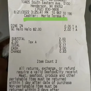 Ito po yung name ng cashier.