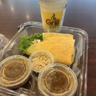 Fresh style lumpia and buko juice