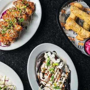 three plates of food