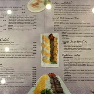 the menu of the restaurant