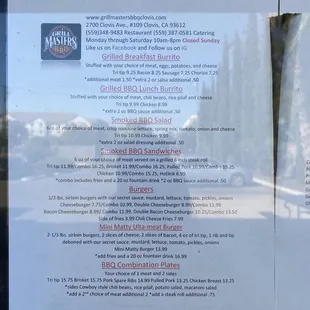 the menu for the restaurant