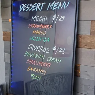 a menu on the wall