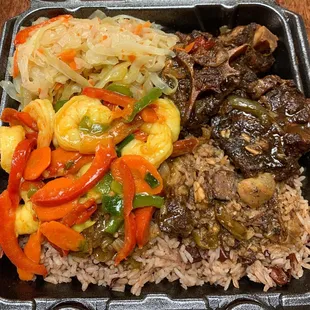 a meal in a styrofoam container