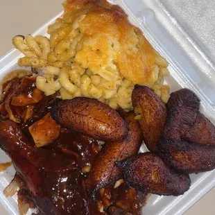 Jerk Chicken, Mac and Cheese, Sweet Fried Plantains