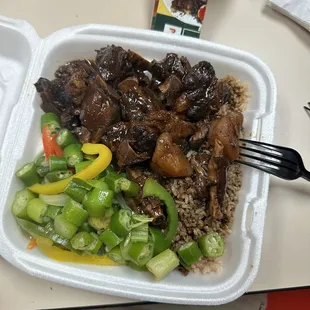 Ox Oxtail Platter, peas Rice and Peas, okra.