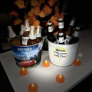 Beer buckets on ice