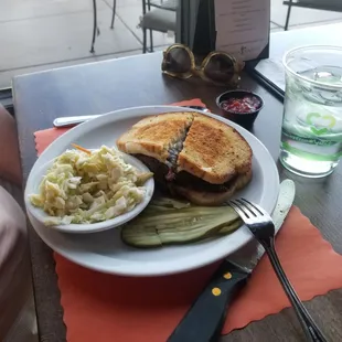 Patty melt with Cole slaw.