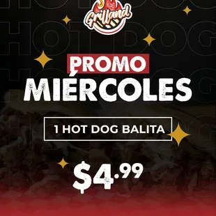 a picture of a hot dog with a price of $ 4 99