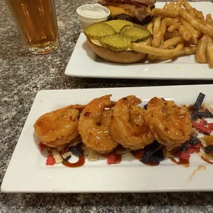 Firecracker Shrimp and Bacon Cheddar Burger