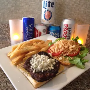 Black n bleu burger and fries !