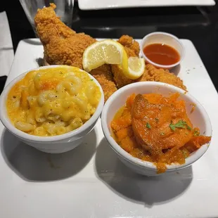Catfish Mac and cheese and yams
