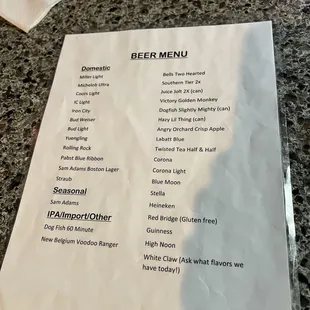 Beer Menu