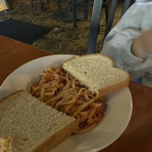Kids Pasta with A Red Sauce and Bread