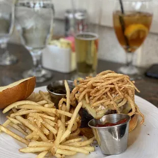 Steak sandwich- covered with onion straws