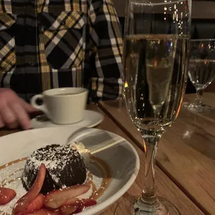 Molten chocolate cake and champagne bubbles for our 30th Anniversary and hubby's birthday a gift from Clifton :)