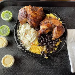1/2 Chicken Only Dark Meat, Rice &amp; Beans, Coleslaw