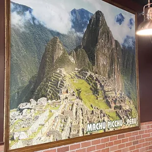 Giant picture of Machu Picchu inside the restaurant