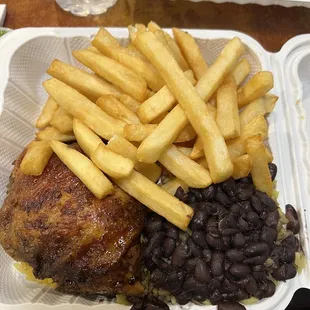 Chicken with beans and fries