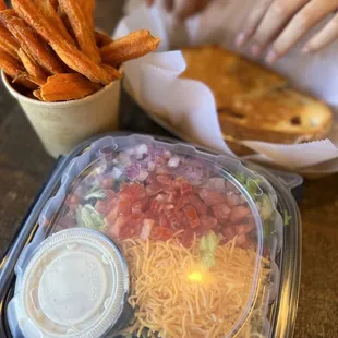 Sweet Potato Fries, House Salad, Crabby Melt