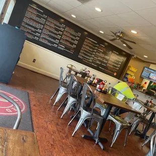 Inside ambiance and menu board.