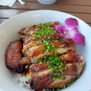 Chicken bowl and salmon bowl.