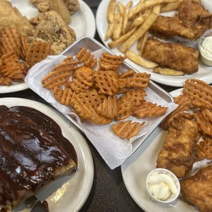 a variety of food on plates