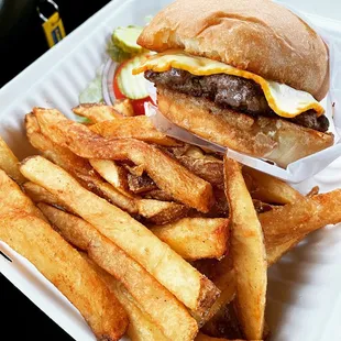 a burger and fries