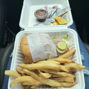 Grillshack Burger. I substituted for cheddar cheese. REAL BIG BOY FRIES!!! They&apos;re as thick as my finger!