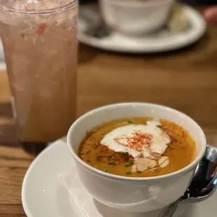 Caribbean Pumpkin Crab Bisque Cup and Watermelon spritzer