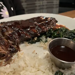 Coca-Cola ribs with Sauteed Spinach and Jasmine Rice: fan favorite!