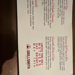Limited time Mother&apos;s Day Brunch menu