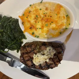 Steak, Sauteed Spinach Au Gratin Potatoes