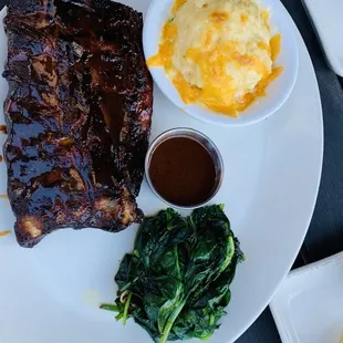 Ribs with BBQ sauce &amp; Au Gratin Potatoes-with spinach how delicious