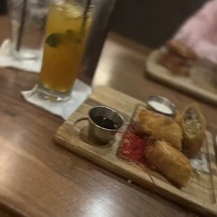 Non alcoholic drink + Filet Tip Eggrolls