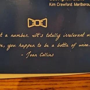 This was a quote on the drinks menu.