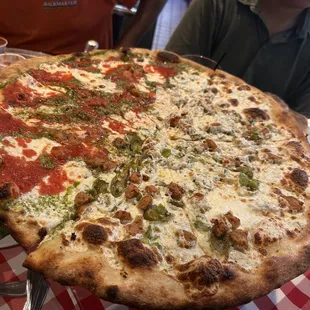 a large pizza on a table