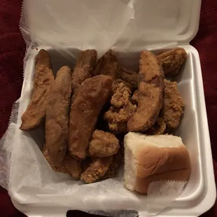 fried chicken and a roll