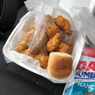 18 piece peg leg, potato wedges and roll.
