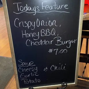 a menu on a blackboard