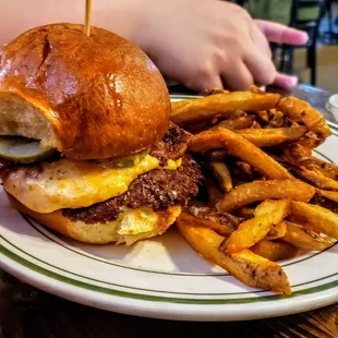 Southern Burger with Fries at Grind