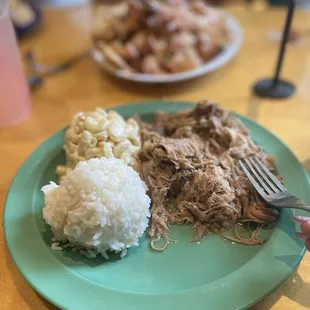 Mini Kalua Pig Plate...only one scoop of rice and mac salad for a smaller appetite.