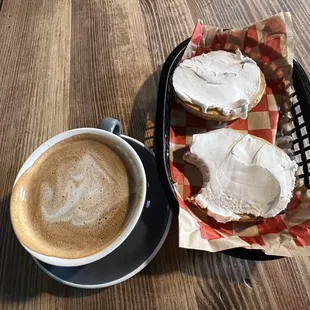 Peppermint mocha &amp; plain bagel with cream cheese