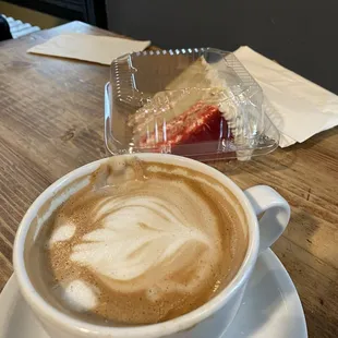 Soy peppermint mocha and Vegan Treats Strawberry Mousse cake.