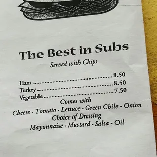 the best in subs menu